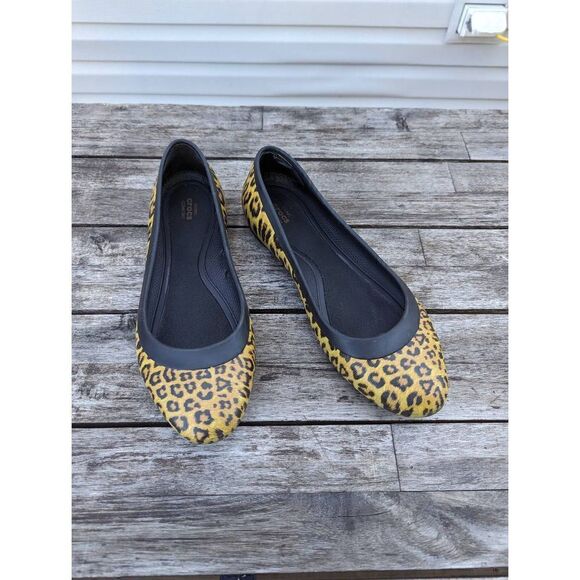 Crocs Lina Graphic Flats women's size 10 cheetah animal print black‎ - Picture 1 of 10